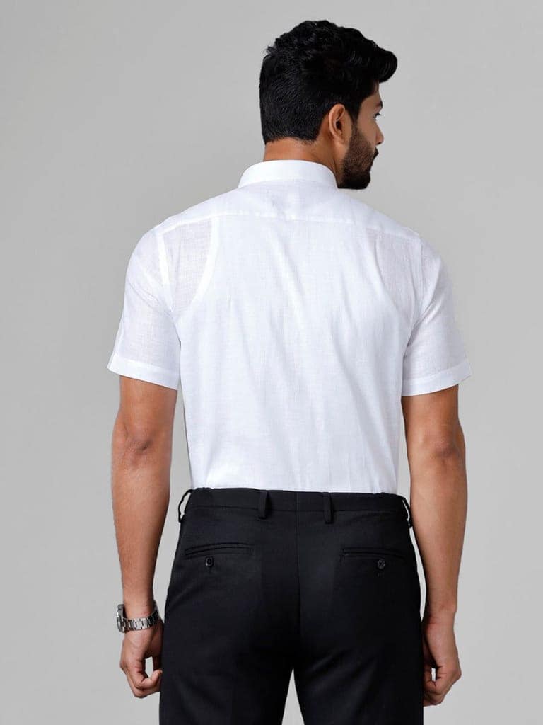 Mens Cotton Linen White Shirt Half Sleeves view 2