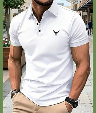 ENITOR Men Cotton Blend Regular Fit Self Design Polo T Shirt ( White )