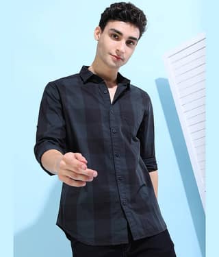 Highlander Cotton Blend Slim Fit Checks Full Sleeves Men's Casual Shirt - Black ( Pack of 1 )