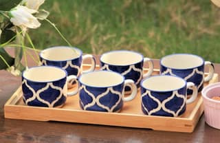 Homefrills Premuim Stoneware Hand Painted Moroccan design ceramic stylish Tea/Coffee Cups set of 6
