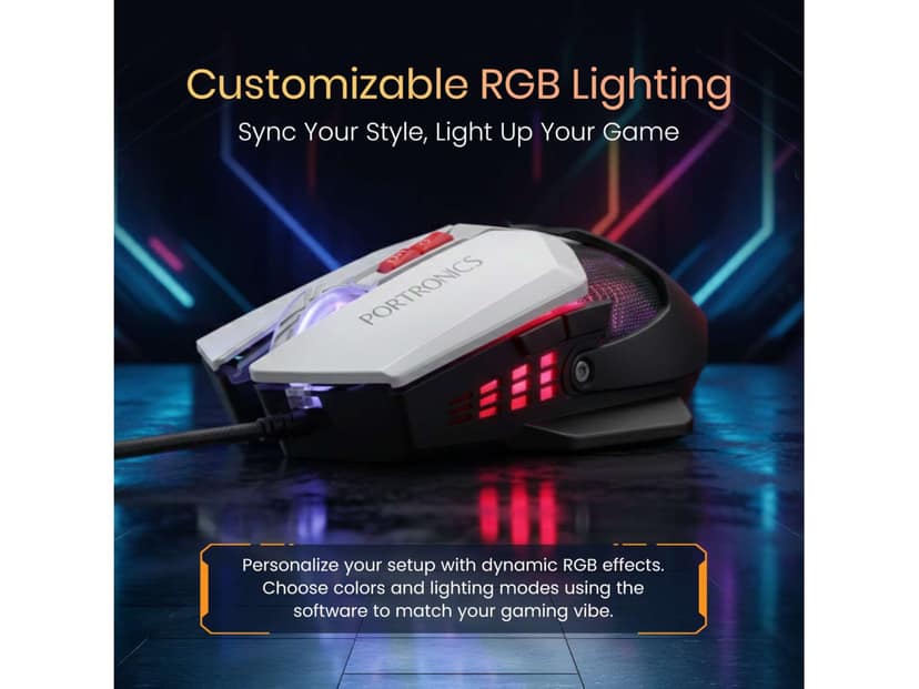 Portronics Vader X upto 12800 DPi, 7 Programmable Button, Customizable RGB Lights, 7000FPS Optical Sensors - Black view 2