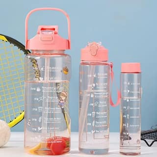 3-in-1 Motivational Water Bottle Combo Set (2000ML, 1000ML, 500ML) | Leakproof BPA-Free Bottles with Time Marker, Straw & Sipper | Gym, Office, Travel, Sports Bottles (Transparent, Durable)