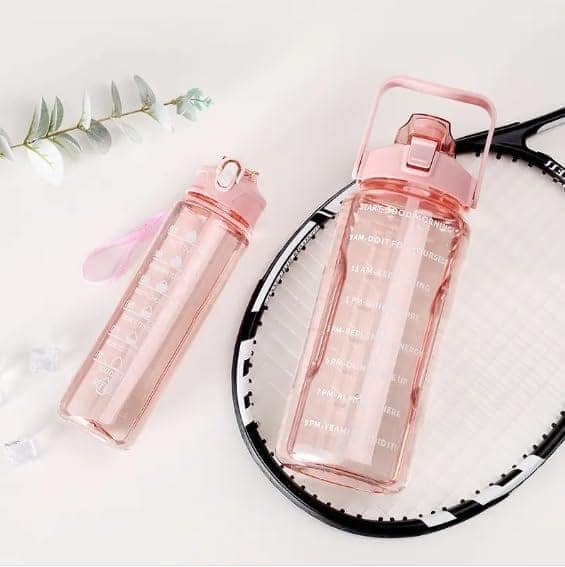 3-in-1 Motivational Water Bottle Combo Set (2000ML, 1000ML, 500ML) | Leakproof BPA-Free Bottles with Time Marker, Straw & Sipper | Gym, Office, Travel, Sports Bottles (Transparent, Durable) view 2