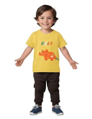 Boys T shirt Cotton Dandelion Yellow Roar Dino