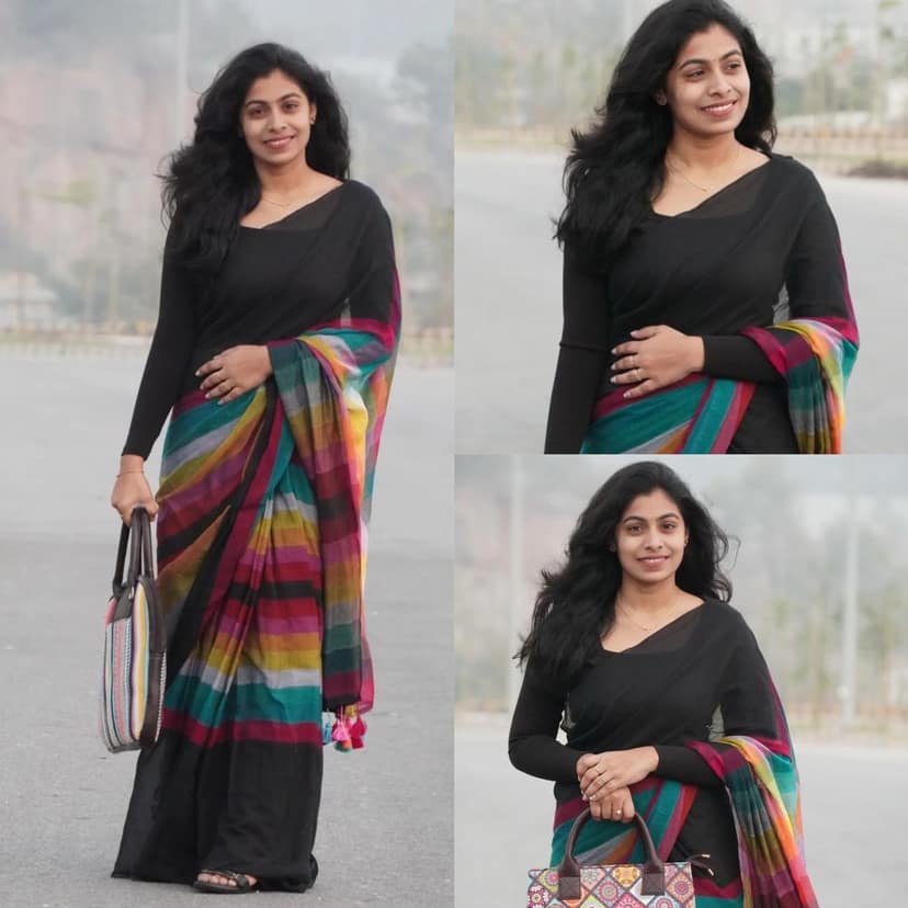 Elegant Black Rainbow Saree – Stylish & Trendy Party Wear view 2