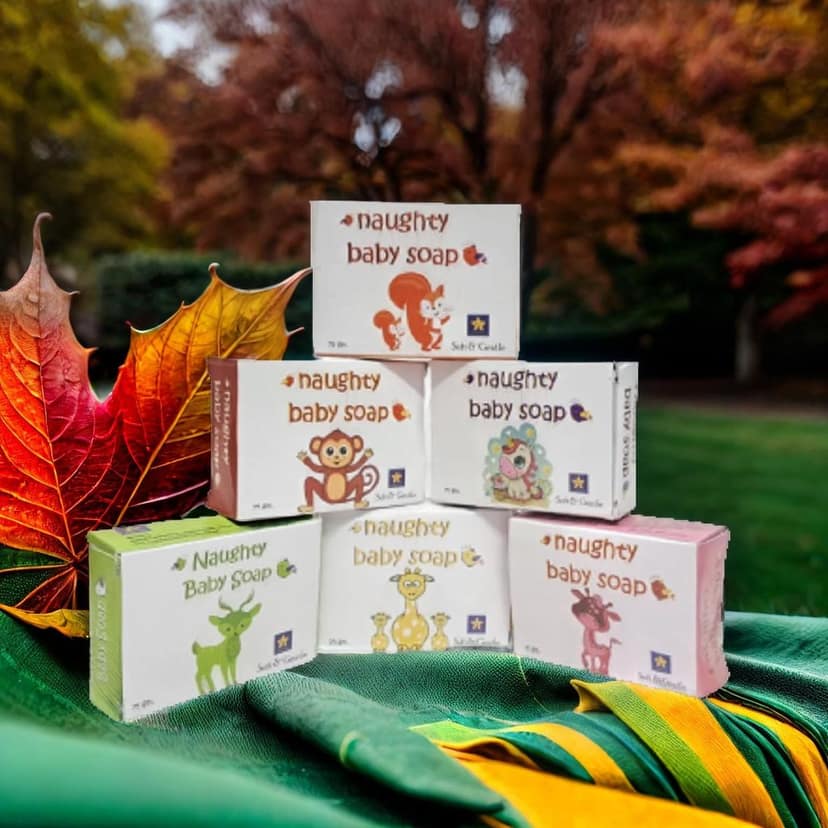 Pack of 6x75 gm naughty baby soft & gentle soap bar with Badam Oil and Rakhta Chandan.
