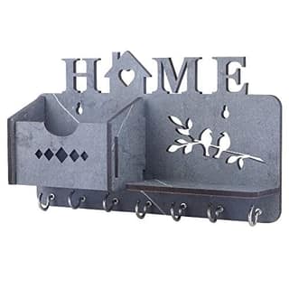MOHD YASIN - Home Wooden Key Holder with Mobile Stand and Pen Holder Wood Key Holder (8 Hooks, Black)