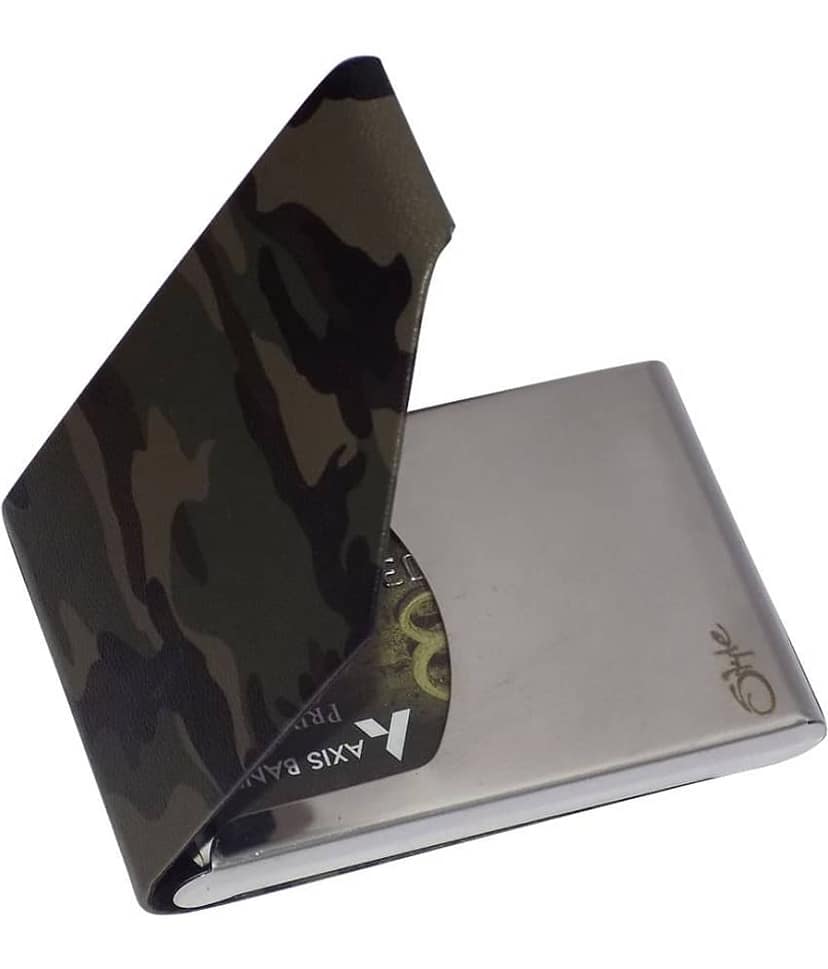 STYLE SHOES Leather Army Silver Green Atm, Visiting , Credit Card Holder, Pan Card/ID Card Holder , Pocket wallet Genuine Accessory for Men and Women