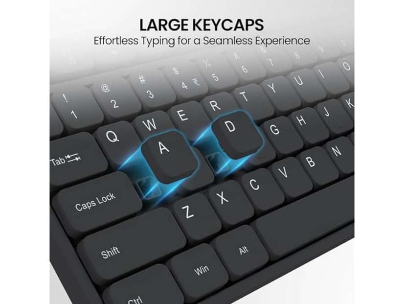 Portronics Ki-Pad 3 USB Wired Keyboard with Large Keycaps, Noise-Free Typing, Fn Multimedia Hotkeys, Full-Size Layout with Num Pad, Ergonomic Design, 1.5m USB Cable, for Laptop, PC, Mac - Black view 2