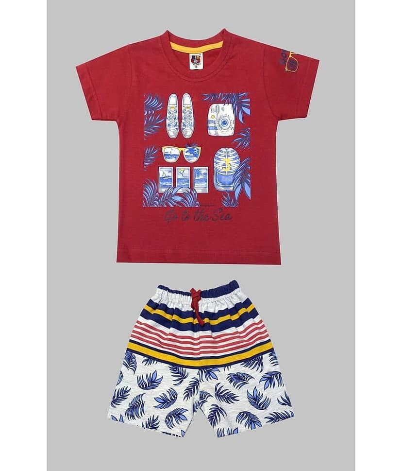 Kideon Pack of 1 Baby Boys 100% Cotton T-Shirt & Shorts ( Red )