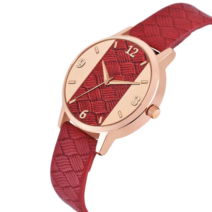 Loretta MT-399 Red Leather Belt Slim Dial Women & Girls Watch view 4