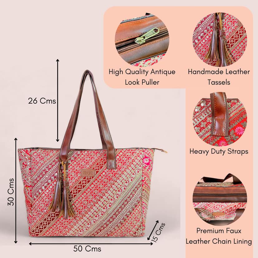 PRASHU Recycled Embroidery Lace Tote Bag Women Handbag For Office, Shopping,Travel & Gifting Shoulder Bag For Women & Girls view 3
