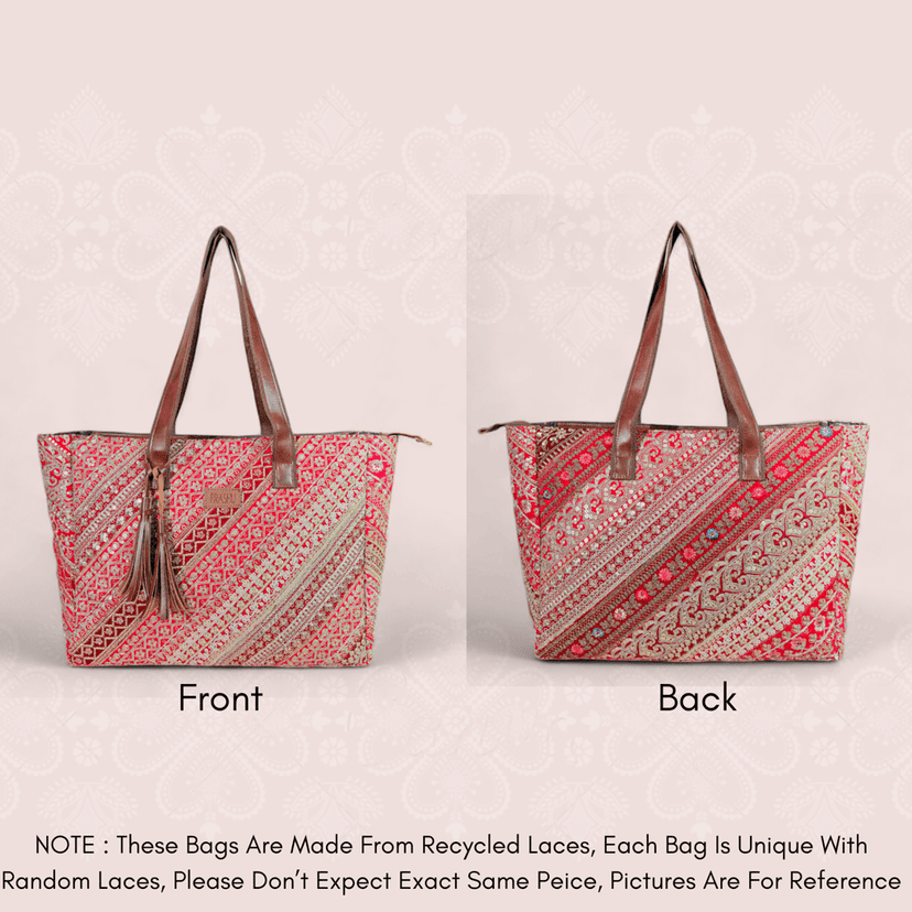 PRASHU Recycled Embroidery Lace Tote Bag Women Handbag For Office, Shopping,Travel & Gifting Shoulder Bag For Women & Girls view 5