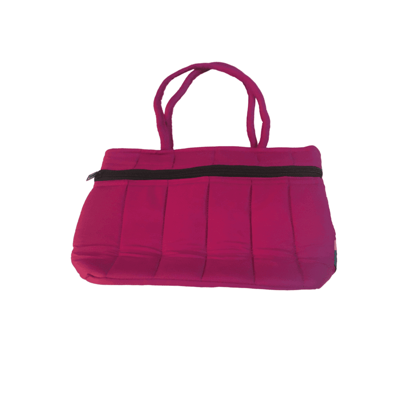Small Pink Handbag with Green Trim and Pearl Accents view 2