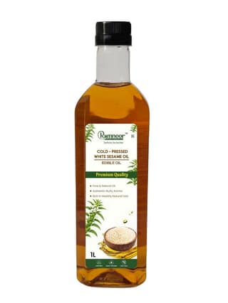 Ramnoor Pure Organic Cold Pressed White Sesame Oil 1L | Kachi Ghani Til Oil | Unrefined | Strong Aroma Cooking Oil