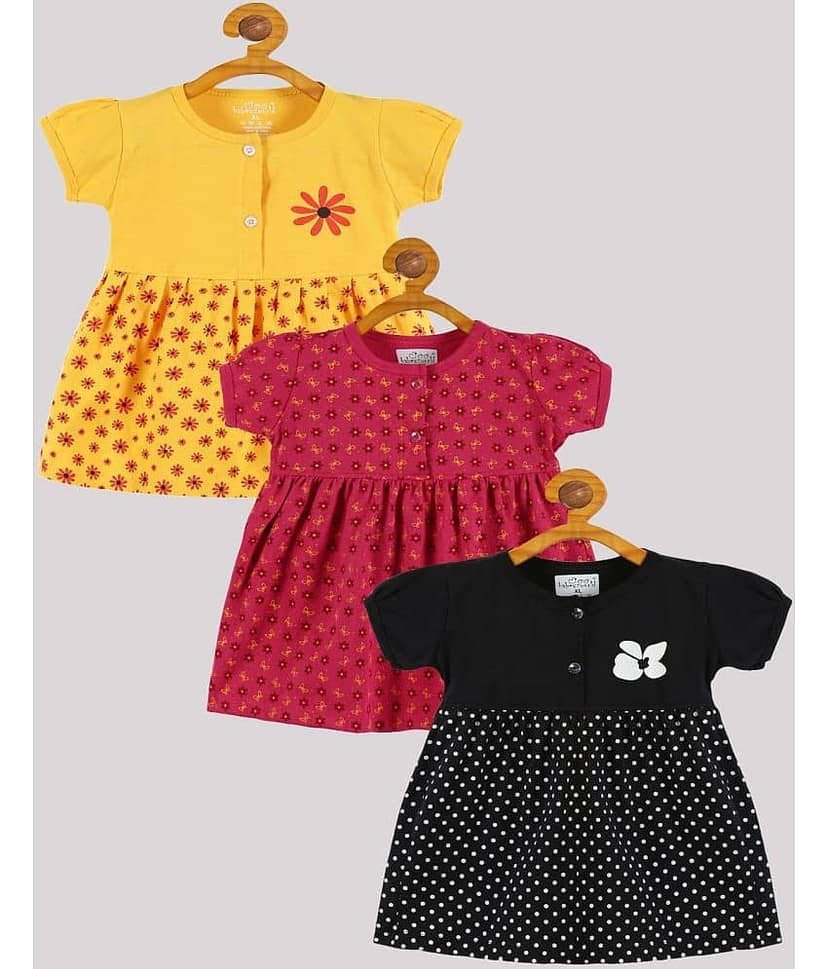 Babeezworld Pack of 3 Baby Girls Cotton Frock ( Multi )
