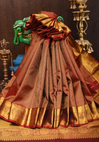 Shimmering Celebrity Special Zari Checks Pure Silk Kanjivaram Pure Silk Saree in Dark red | SILK MARK CERTIFIED