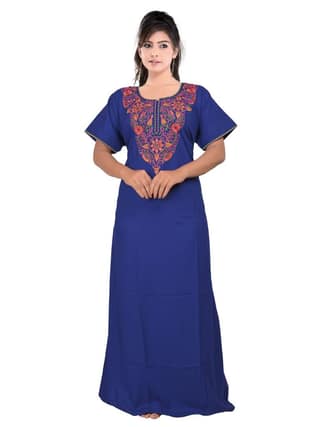 VALENCIA SLEEPWEAR lissybissy Cotton Resham Embroidery Nighty Night Gown Maxi for Women A line