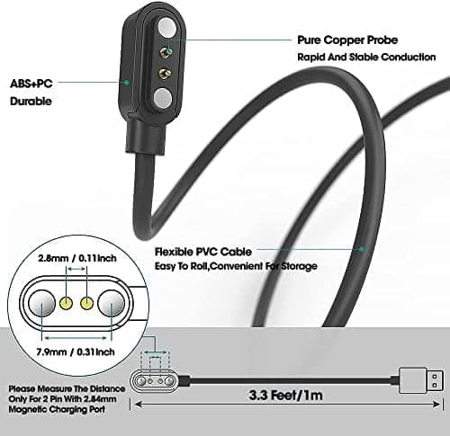 USB all types smartwatch charger cable for Boat Xtend,boat storm, W26 W26+ W26m W55+, Noise ColorFit Pulse, Colorfit Ultra/Ultra 2, All 2 Pin Watch (Cable Only view 4