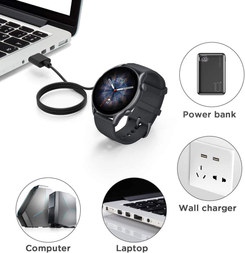USB all types smartwatch charger cable for Boat Xtend,boat storm, W26 W26+ W26m W55+, Noise ColorFit Pulse, Colorfit Ultra/Ultra 2, All 2 Pin Watch (Cable Only view 5