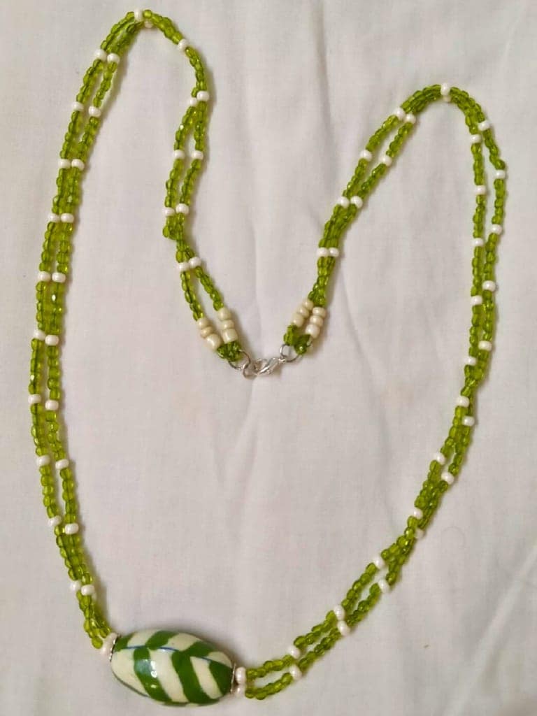 Glass Beads Necklace with Pottery Bead Pendant-(NL-02) view 2