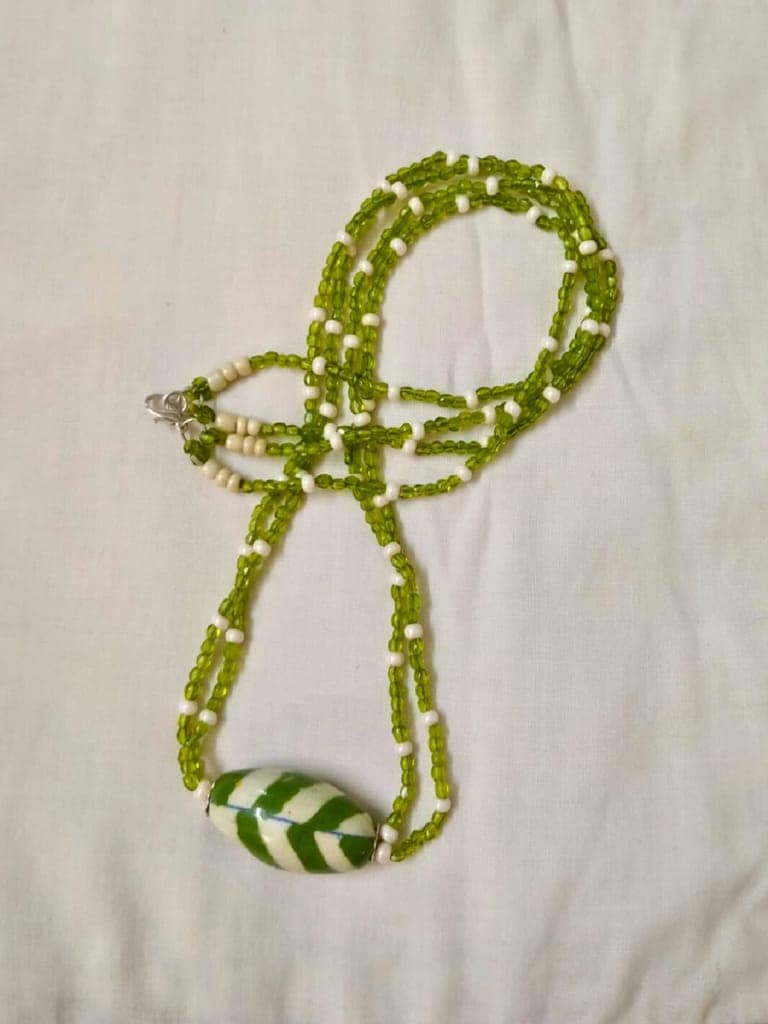 Glass Beads Necklace with Pottery Bead Pendant-(NL-02) view 3