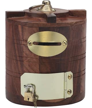 Generic - Wooden Brass Water Tank Piggy Bank Showpiece 18 cm