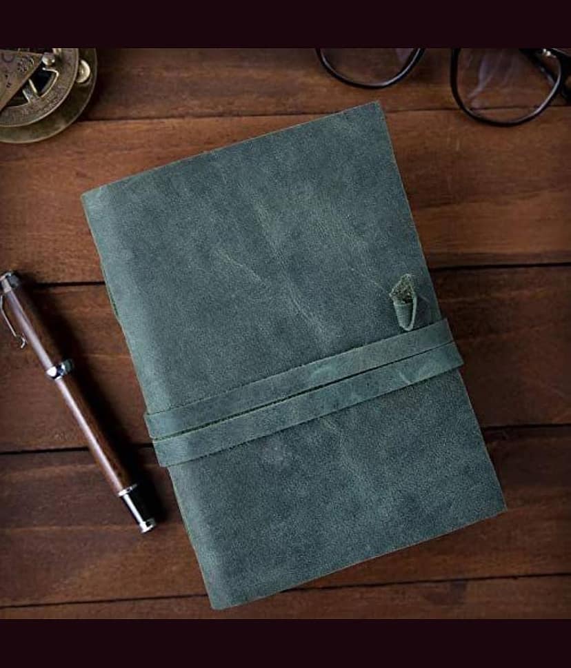 Premium Finished Leather Journal With Antique Paper A5 Diary Unruled 240 Pages (Light Olive)
