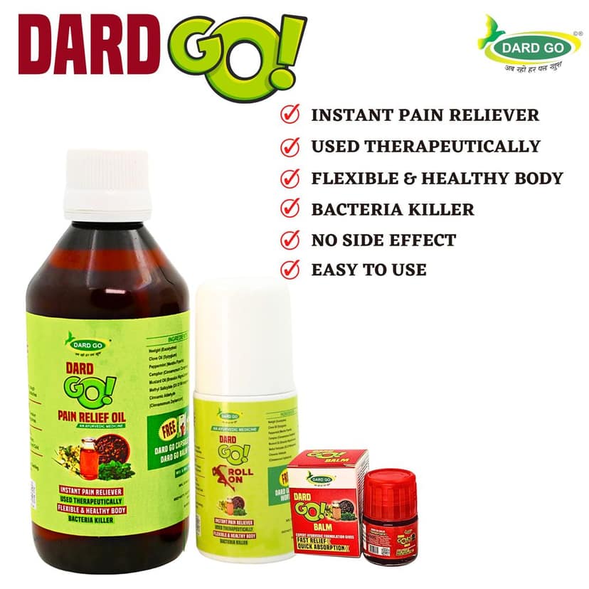 Dardgo Pain Relief Oil | Ideal for Joint Pain, Knee Pain, Neck Pain, Back Pain, Shoulder Pain, Sciatica Pain | Instant Pain Reliever | Ayurvedic & Non-Sticky, 200 ml (Pack of 2) + Roll On (Combo Pack) view 3