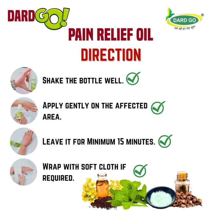 Dardgo Pain Relief Oil | Ideal for Joint Pain, Knee Pain, Neck Pain, Back Pain, Shoulder Pain, Sciatica Pain | Instant Pain Reliever | Ayurvedic & Non-Sticky, 200 ml (Pack of 2) + Roll On (Combo Pack) view 7