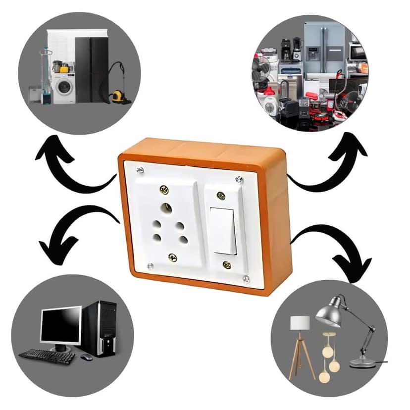 Single Socket Extension Board with Switch and 3-Pin Cable - Brown PVC view 4