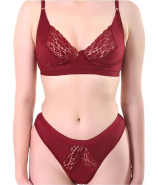TCG Maroon Cotton Lycra Bra & Panty Set