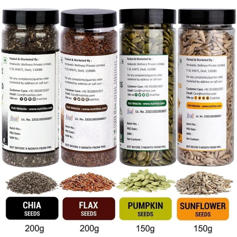 Nutritoz Natural Raw Combo Seeds Value Pack Chia Seeds, Flax Seeds, Pumpkin Seeds, Sunflower Seeds (700 g, Pack of 4) view 3
