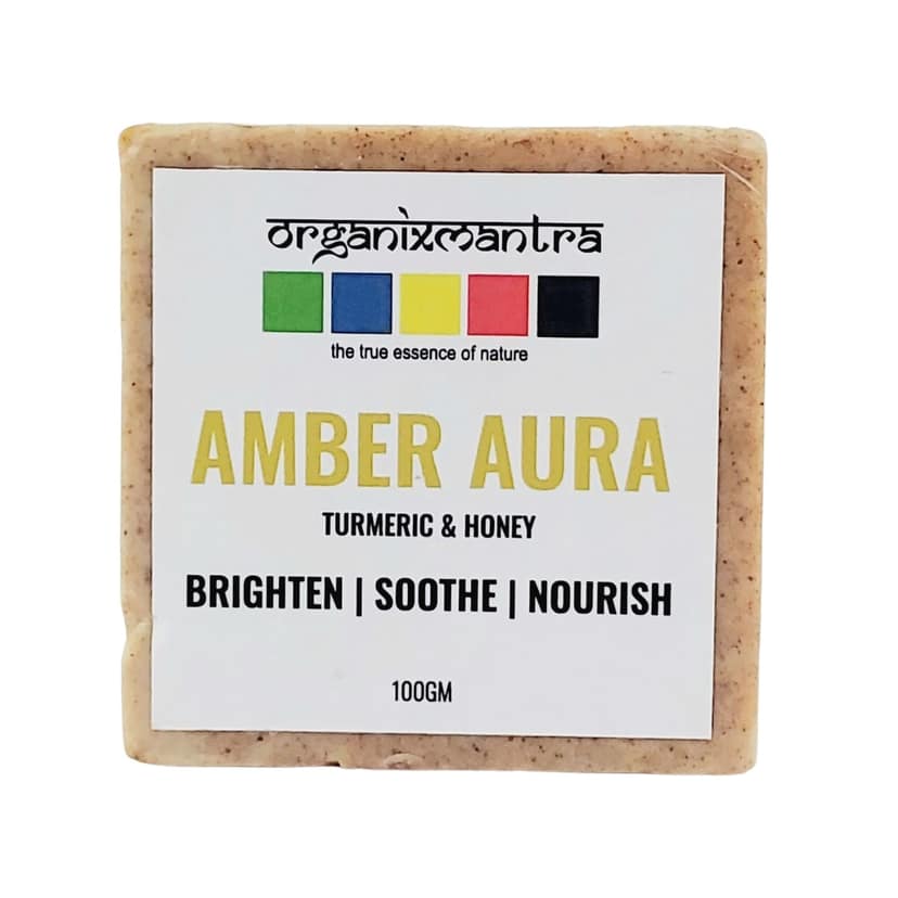 Organix Mantra Amber Aura Soap with Turmeric & Honey - Brightening, Nourishing, Moisturizing, Gentle Cleansing | Radiant, Supple, Smooth & Soft Skin - 100G