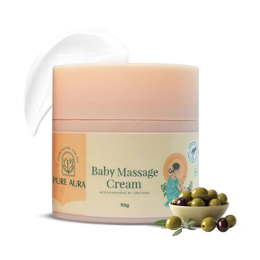 Pure Aura Baby Massage Cream 100g | Ayurvedic, Gentle Baby Cream | Infused with Ayurvedic Herbs | Nourishing & Soothing for Baby's Skin | Safe for Newborns & Kids | Doctors Recommended | Chemical-Free