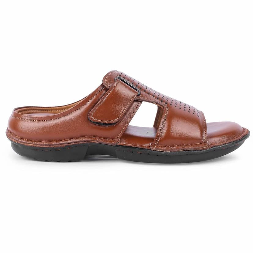 FEATHER LEATHER Men's Genuine Leather Comfortable & Fashionable Flip Flops Slipper | Comfortable Casual Indoor / Outdoor / Footwear Slippers view 3