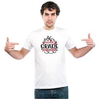UDNAG Unisex Round Neck Graphic Teacher Student, second grad squad Polyester T-Shirt White view 2