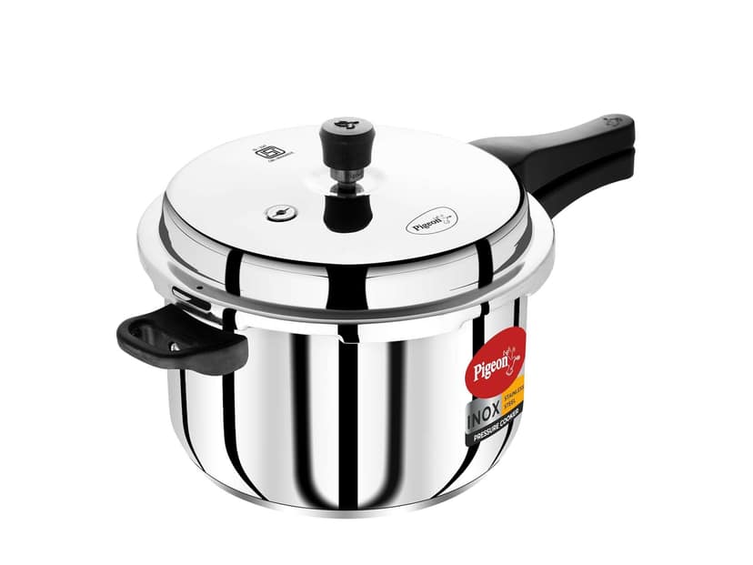Pigeon Inox Stainless Steel Pressure Cooker Outer Lid, Induction Base, Silver - 5 Litre