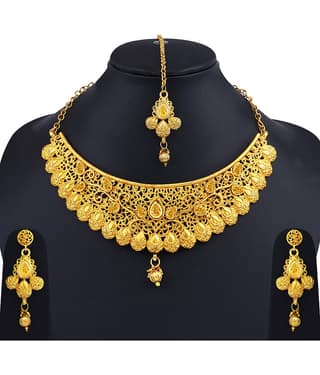 ShreejiHuf Alloy Golden Traditional Necklaces Set Choker