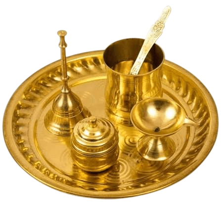 Golden Puja Thali Set - Traditional Ganapati Stand Thali view 2