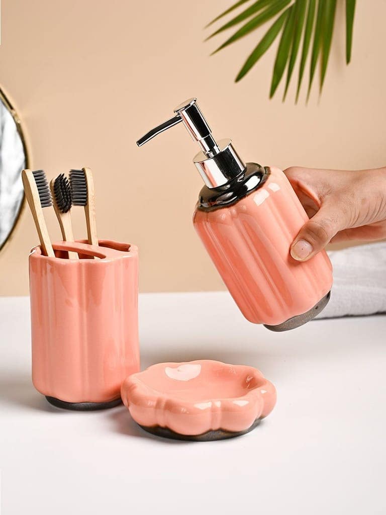 VON CASA 3Pcs Peach Printed Ceramic Bathroom Set view 6