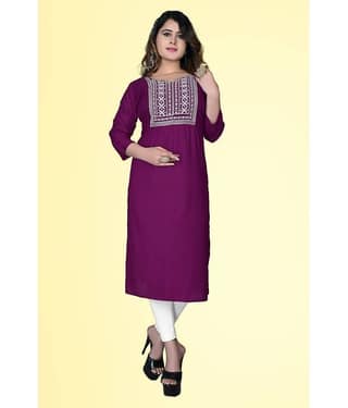 haya fashion - Magenta Rayon Women's Straight Kurti ( Pack of 1 )