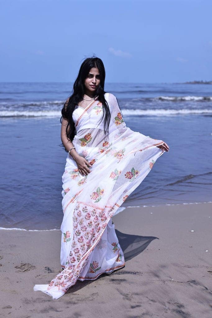 Kaisori Bagh Guncha Kota blockprinted cotton silk saree view 3
