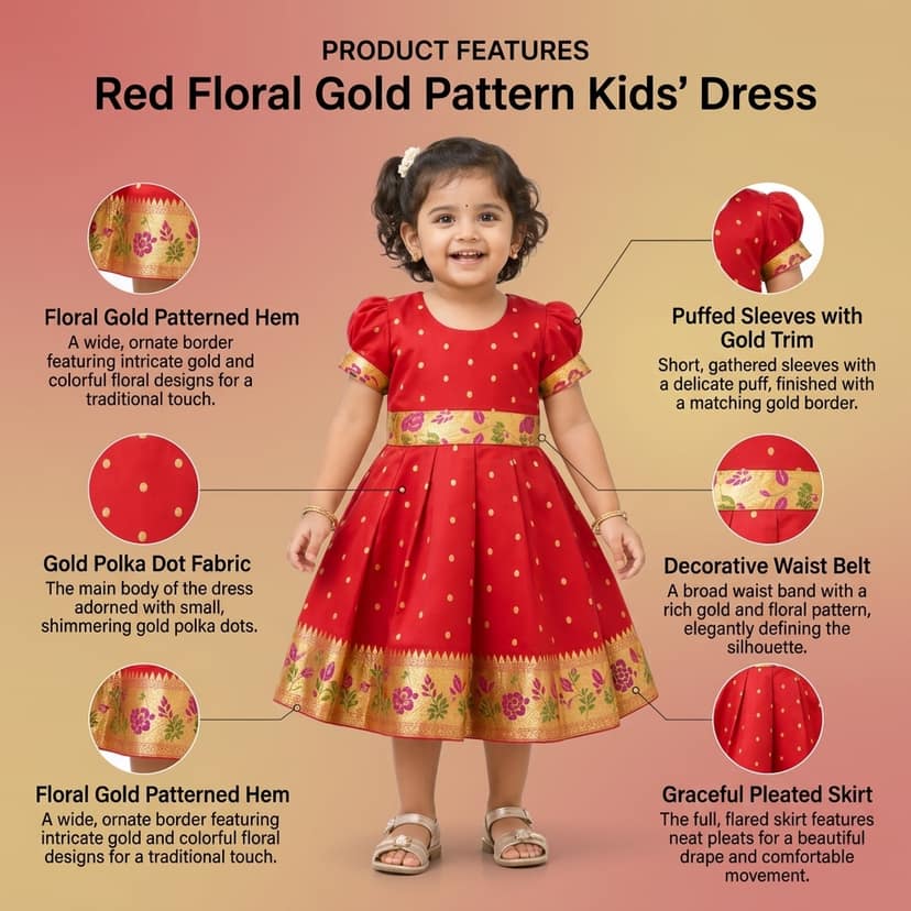 luster Frock taffata-Paithani Age (0 to 5) (3-4 Years, Red) view 4