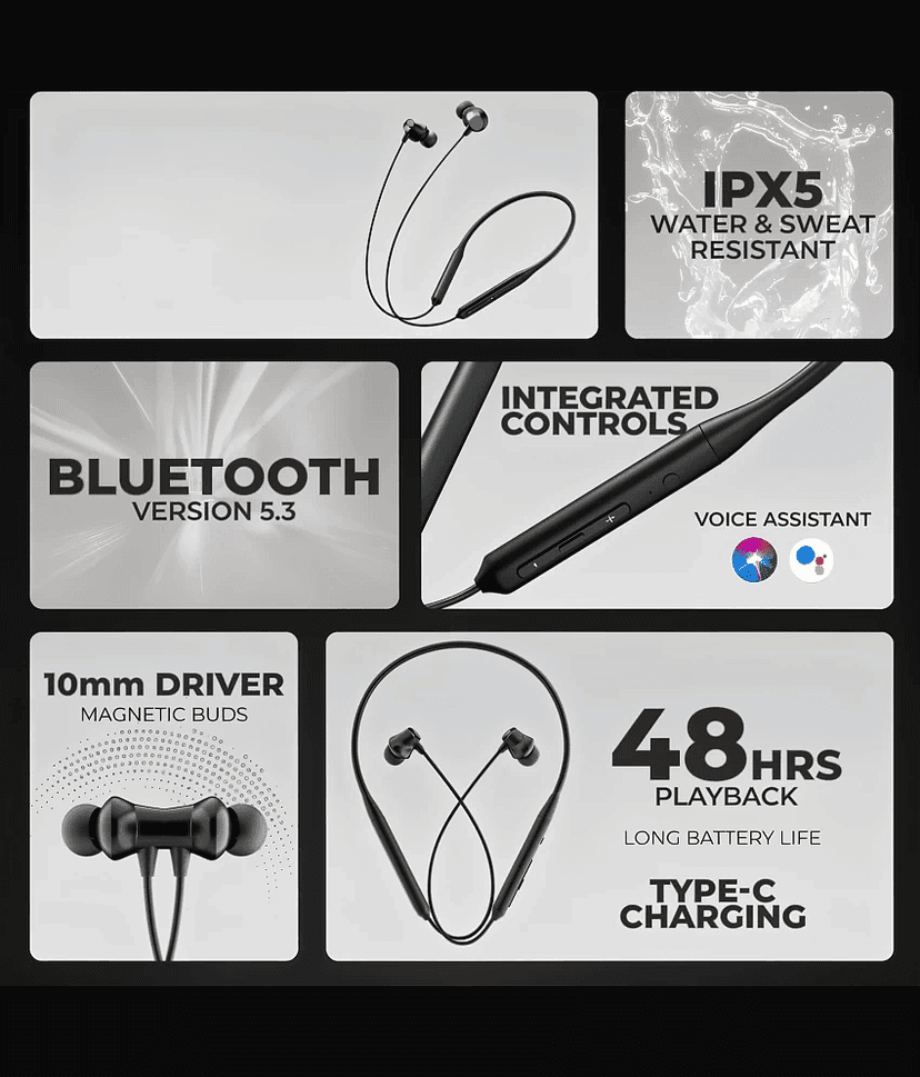 Ucool Original 48 Hours Black Bullet Playing,HIFI Sound,Deep Bass,Bluetooth Neckband Earphone view 2