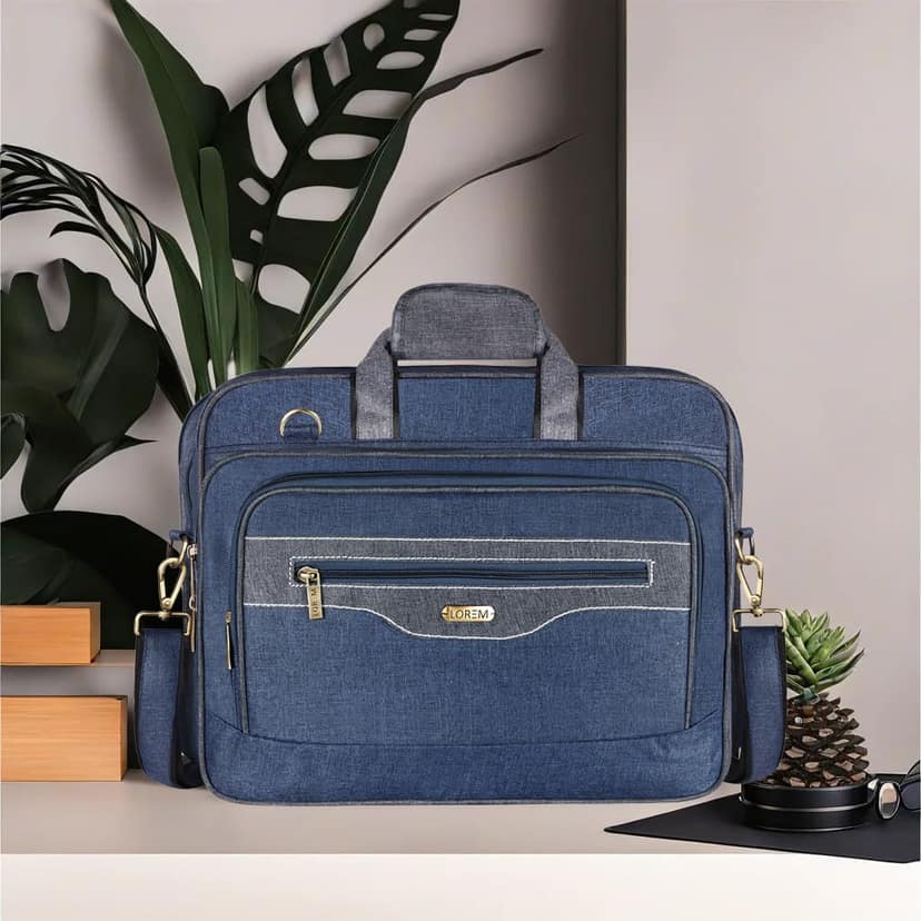 LOREM Blue & Grey Color Linen fabric 28L Laptop Messenger Bag For Men BG108 view 2