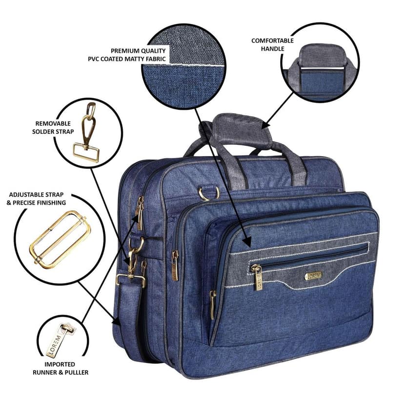 LOREM Blue & Grey Color Linen fabric 28L Laptop Messenger Bag For Men BG108 view 4