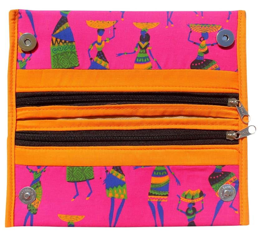 Mandhania Handcrafted Warli Print Women Wallet|Clutch|Ladies Purse Pack 1 Pink view 2