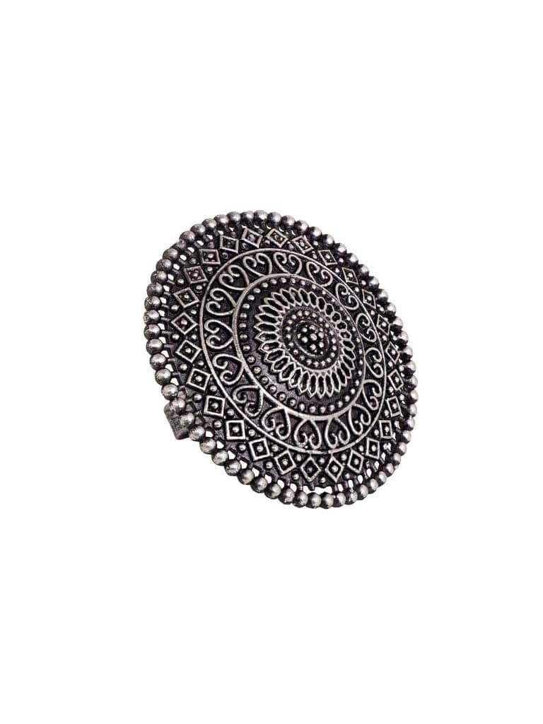 Silver Oxidised Plated Filigree Cocktail Finger Ring view 4
