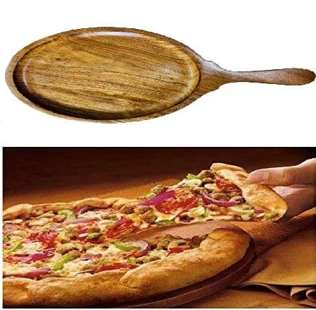 Homefrills Hand-Crafted Sheesham Wood Pizza Pan, Pizza Serving Tray Pizza & Snack Serving Plate/Tray/Dish for Kitchen,Home,Café,Restaurants Size-9 Inch
